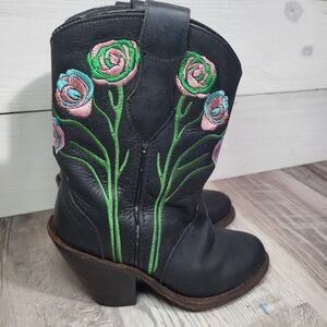 Dingo Floral Embroidered Leather Black Cowboy Boots Western.